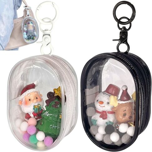 2pcs Clear Figure Display Bag with Keychain Pompom Ball Portable Mini Doll Pouch Carrying Case Blind Box Figures Display Case for Collectibles Zipper Closure (Cabin) in Saudi Arabia