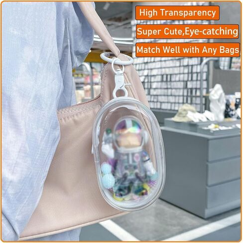 2pcs Clear Figure Display Bag with Keychain Pompom Ball Portable Mini Doll Pouch Carrying Case Blind Box Figures Display Case for Collectibles Zipper Closure (Cabin) in Saudi Arabia