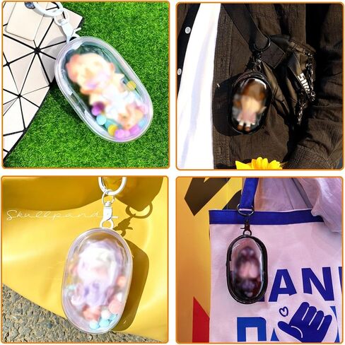 2pcs Clear Figure Display Bag with Keychain Pompom Ball Portable Mini Doll Pouch Carrying Case Blind Box Figures Display Case for Collectibles Zipper Closure (Cabin) in Saudi Arabia