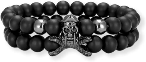 Skull Beaded Bracelet 8MM Glazed Beads Men's Stretch Bracelet Punk Gift for Him in Saudi Arabia
