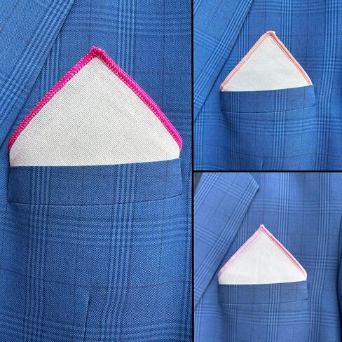 جيب مربع من الكتان الخالص مع حافة ملونة مطرزة إكسسوارات كلاسيكية للرجال لبدلات الرجال in Kuwait