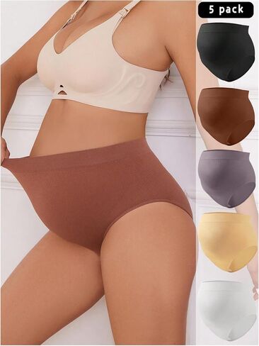 MakeMeChic Women's Maternity Panties 5 Pack Over Bump Belly Support Full Coverage Soft Pregnancy Underwear in Saudi Arabia