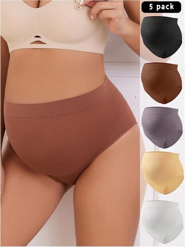 MakeMeChic Women's Maternity Panties 5 Pack Over Bump Belly Support Full Coverage Soft Pregnancy Underwear in Saudi Arabia