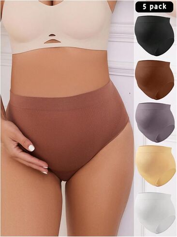 MakeMeChic Women's Maternity Panties 5 Pack Over Bump Belly Support Full Coverage Soft Pregnancy Underwear in Saudi Arabia