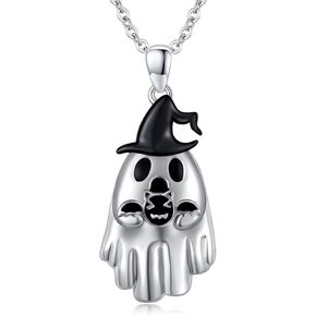 Ghost Necklace For Women 925 Sterling Silver Bat Pendant Necklace Gothic Ghost Jewelry Gift for Mother Wife