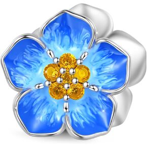 GNOCE Blue Blossoms Charms 925 Sterling Silver Flower Charm for Bracelet Jewelry Gift For Women Wife Fit Snake Chain Bracelets