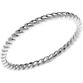 10K White Gold Dainty Stackable Rope Cable Design Slender Band Ring - Size 9-1/2