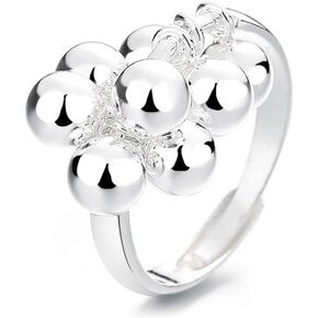 OIDIMS Dangling Beaded Ball Unique Open Ring for Women Tassel Bead Small Balls Swinging Dainty Adjustable Comfort Fit Finger Rings Middle Tail Personalized Geometry Silver Jewelry Birthday Christmas