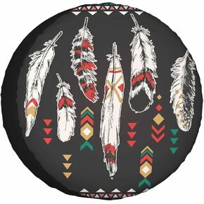 Feather Ethnic Style Pattern Spare Tire Cover 15 inch Wheel Protectors Weatherproof Universal for Trailer Tire Cover Rv SUV Truck Camper Travel Trailer