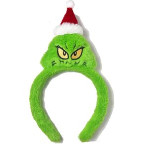 Atvscay Christmas Green Santa Headband,Furry Santa Hat headband,Green Monster Costume Accessories,Xmas Headband