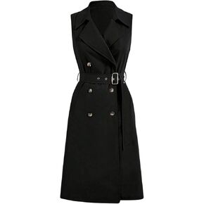 Verdusa Women's Double Breasted Trench Coats Lapel Collar Sleeveless Belted Vest Jacket