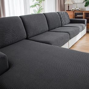 Couch Cushion Covers,Comfort Soft Magic Sofa Covers Washable Stretch Resistant for 3 Chair Cushion Couch Furniture Protectors for Pets Sectional Slipcovers(3-Piece+1 Chaise,Dark Gray)