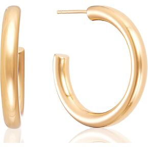 14K Gold Hoop Earrings for Women, Thick Infinity Gold Hoop Earrings, 14K Real Gold Classic Comfort Gifts for Women(24mm*3mm)
