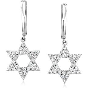 Ross-Simons 0.30 ct. t.w. Diamond Star Of David Hoop Drop Earrings in Sterling Silver