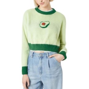 Womens Knitted Orange Sweater Casual Loose Long Sleeve Pullover Sweater Tops
