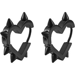 Y2K Spike Heart Hoop Earrings for Women, Gothic Grunge Black Heart, Punk Goth Emo Jewelry Accessories