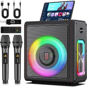 Karaoke Machine with 2 Wireless Microphones, Portable Bluetooth 5.3 Karaoke Speaker with Latest DSP Chip for Adults, PA System with LED Lights, Echo Adjustment, Support TWS/TF Card/USB/AUX/Live