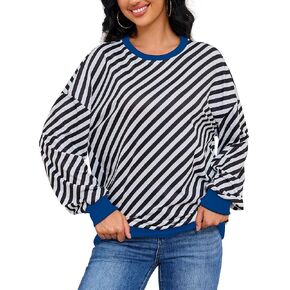 Womens Striped Sweatshirt Long Sleeve Crew Neck Casual Tops Fall Fashion 2024