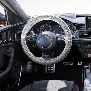 50PCS Universal Disposable Steering Wheel Cover, Car Steering Wheel Protective Cover, Non-Woven Steering Wheel Protector with Elastic Band, Steering Wheels Accessories for Cars (White)
