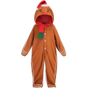 yolsun Children Gingerbread Man Costume Xmas Scarf Gingerbread Onesie for Kids Christmas Funny Cookies Cosplay Jumpsuit
