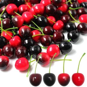 100 pcs Cherry Fruit, 4 Colors Fake Cherries, Fake Fruit, Fruit Decor, Used for Furniture Decoration, Ornaments, Photo Props and Window Display