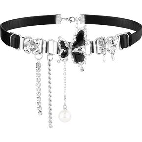 Women Choker Necklace Black Butterfly Gothic Choker Vintage Pearl Necklace with Crystal Wedding Costumes Punk Rock Party