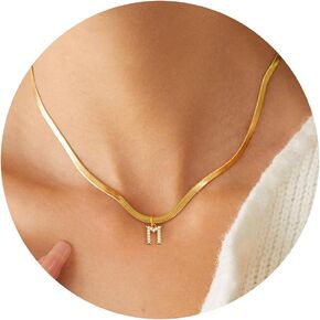 Turandoss Gold Initial Necklace for Women Trendy - 14K Gold Plated Snake Necklace Tiny Diamond Letter Initial Pendant Necklace Personalized Gold Necklace Gold Initial Necklace for Women Jewelry Gifts