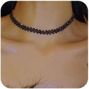 Octwine Bohemian Short Choker Simple Black Rhinestone Bar Party Prom Neckalce Layered Necklaces Adjustable Chain Neckalce for Women