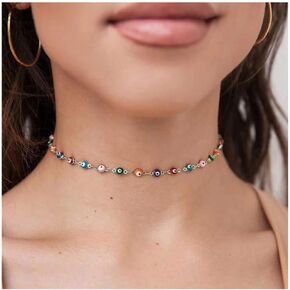 Kercisbeauty Silver Evil Eyes Choker for Women Collarbone Necklace for Party Gift Her Jewelry
