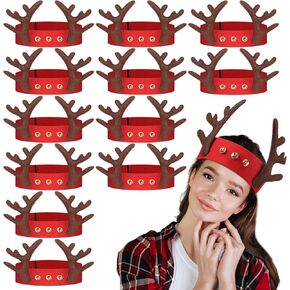 Karenhi 12 Pcs Christmas Reindeer Antler Felt Headbands for Kid Bulk Reindeer Antler Headbands with Jingle Bell Deer Antlers Headband Christmas Apparel Accessories for Xmas Party Dress up Party Supply