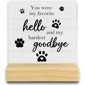 QASHWEY Pet Dog Cat Memorial Wood Plaque Sign Desk Decor,Pet Loss Sympathy Gift,Sympathy Gifts for Loss Of Dog,Passed Away Dog Memorial Wood Plaque Sign Desk Decor with Wooden Stand for Home Office