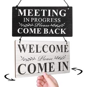 Bnesi Meeting Room Door Decor Double Sided Door Sign Decor "Meeting in Progress", "Please Come in" Sign for Boardroom Door 10x5 Inches Wooden Door Hanging Decor for Business Office (Rustic)