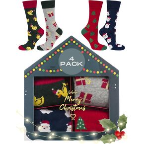 soxo Christmas Mens Socks Ladies Gifts Funny Women Gift Xmas Men Presents Long Sock 4 Pairs 7.5-11.5