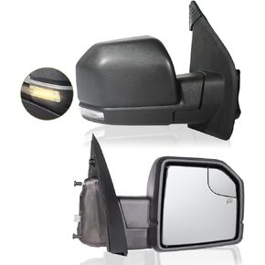 Right Passenger Side Door Mirror Fits 2015-2021 F150 Mirror with Power Adjustable and Heated Glass,LED Turn Signal Light and Puddle Lights，Width Light,Manual Folding (11Pins)