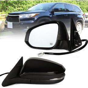 Left Driver Side Mirror Compatible With 2014-2019 Toyota Highlander With Manual Folding Power Glass Heated Turn Signal Blind Spot Black Replaces #87940-0E272 TO1320361 (7Pins) ﻿ ﻿
