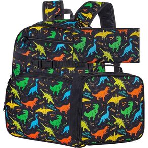 16" Dinosaur Backpack for Boy, 3Pcs Kids School Bookbag for Elementary Preschool Kindergarten, School Backpacks with Lunch Box(Green)