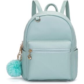 YiXiamo Cute 10 inch mini pu backpack with hooks and fluffy ball for teenage girl children and adult (purple)