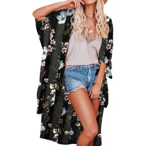 Jayscreate Women's Chiffon Kimono Cardigans Lightweight Batwing Summer Casual Long Boho Sheer Cardigan for Women Coverup Tops