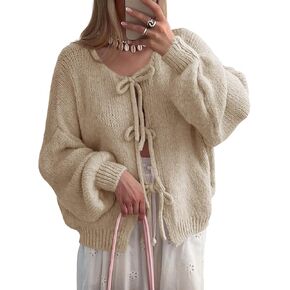 UNCLECAT Womens Bow Tie Front Cardigan Sweaters Oversized Fall Open Front Cardigans Cute Loose Knit Tops in Kuwait