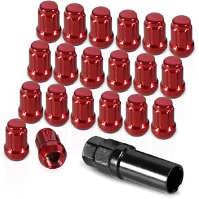 20 Pack 1.38 inches Wheel Lug Nuts M12x1.5 Spline Close End Lug Nuts with Socket Key Compatible with Chevy Impala Malibu Honda Accord Civic CRV Acura TSX Red