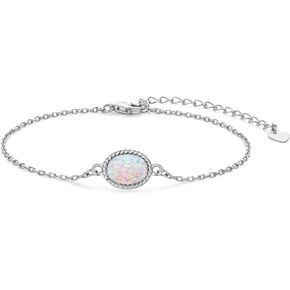 YUNKAI 925 Sterling Silver Opal Bracelet, Adjustable Pear Cut Opal Bracelet for Women, October Birthstone Jewelry Gifts for Her Birthday Christmas Mothers Day