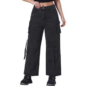 Women's Cargo Jeans Baggy Wide Leg Mid Rise Cargo Pockets Casual Denim Pants