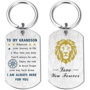 EE&YU My Grandson Gifts Keychain - Best Grandson Birthday Gifts, I Love Grandson Keychain from Grandma, Proud Grandson Gifts Ideas, Adult Grandson Valentines Day Present