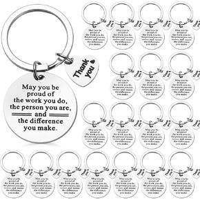 Fumete 50 Pieces Thank You Keychain Gifts Bulk Appreciation Keychain Gift for Employee (Round Charm)