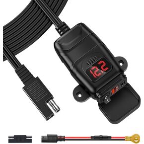 EXTRACTME 24W Motorcycle Phone Charger, QC 3.0 Dual USB Motorcycle USB Charger with Voltmeter & ON/Off Switch, Waterproof Quick Disconnect SAE to USB Adapter for Phone, Tablet, GPS