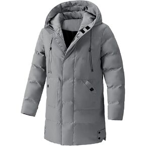 Men's Long Padded Jacket Winter Hooded Coat Puffer Windproof Parka