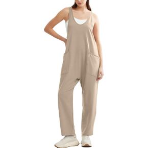 Muchpow Women's Casual Jumpsuits Sleeveless V Neck Loose Baggy Rompers with Pockets