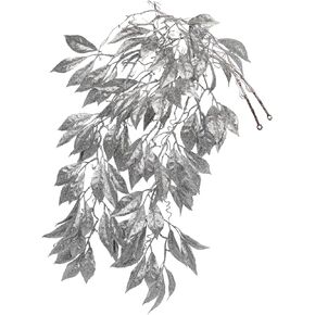 Hollyone 2pcs Hanging Christmas Garland Magnolia Hanging Christmas Decorations Silver Glittered Artificial Magnolia Leaves 33.5" for Indoor Outdoor Ornaments Garden Door Wall Window Stair Xmas Decor