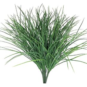4pcs Artificial Fake Grass Plants Flowers Faux Plastic Wheat Grass Outdoor UV Resistant Greenery Shrubs Plant for Outdoor Planters Wedding Indoor Outside Hanging Home Garden Décor(4, Green)