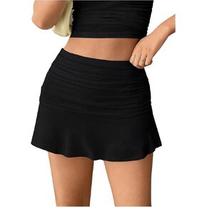 SOLY HUX Women's Ruched Ruffle Short Skirt High Waisted Bodycon Tennis A Line Mini Skirts